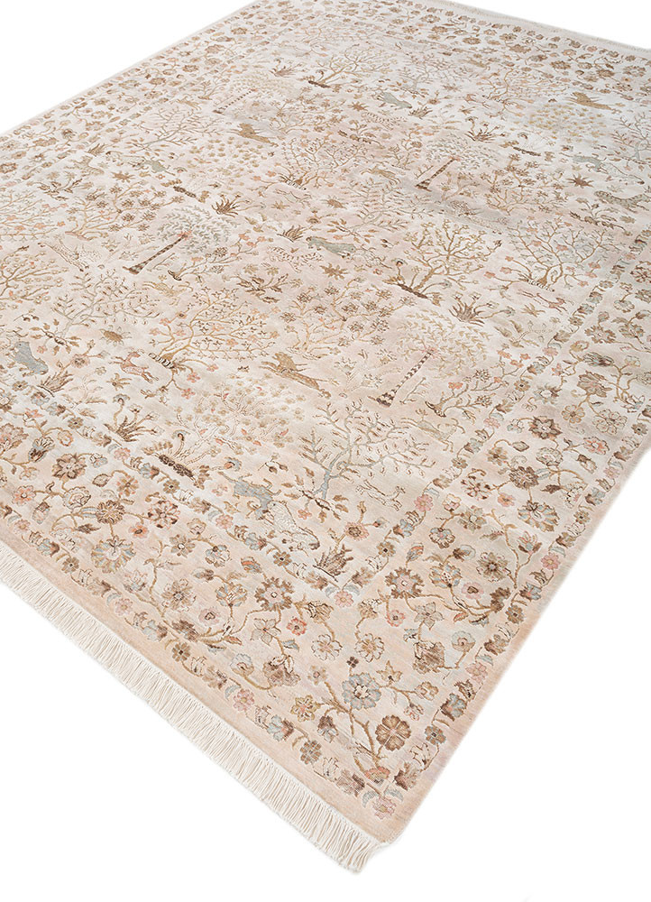 aurora ivory wool and silk hand knotted Rug - FoldShot
