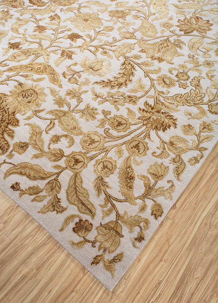 aurora ivory wool and silk hand knotted Rug - FoldShot