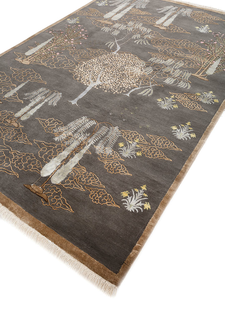 majnun grey and black wool and silk hand knotted Rug - FoldShot majnun grey and black wool and silk hand knotted Rug - FoldShot