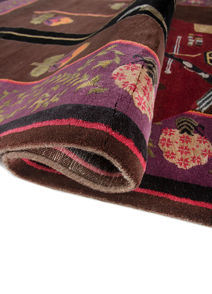 majnun beige and brown wool and silk hand knotted Rug - FoldShot