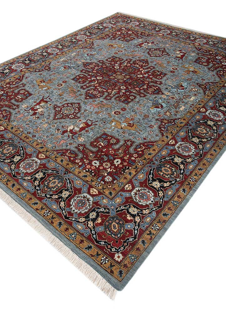 gulnar blue wool hand knotted Rug - FoldShot gulnar blue wool hand knotted Rug - FoldShot