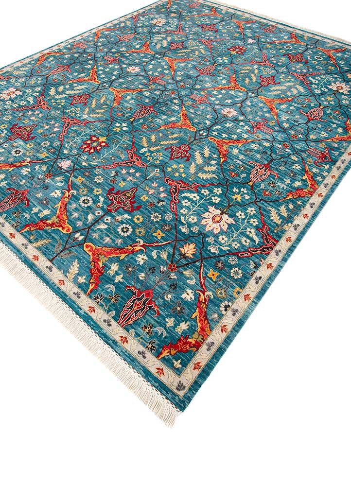 far east blue wool hand knotted Rug - FoldShot