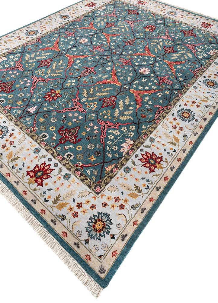 cyanna blue wool hand knotted Rug - FoldShot cyanna blue wool hand knotted Rug - FoldShot