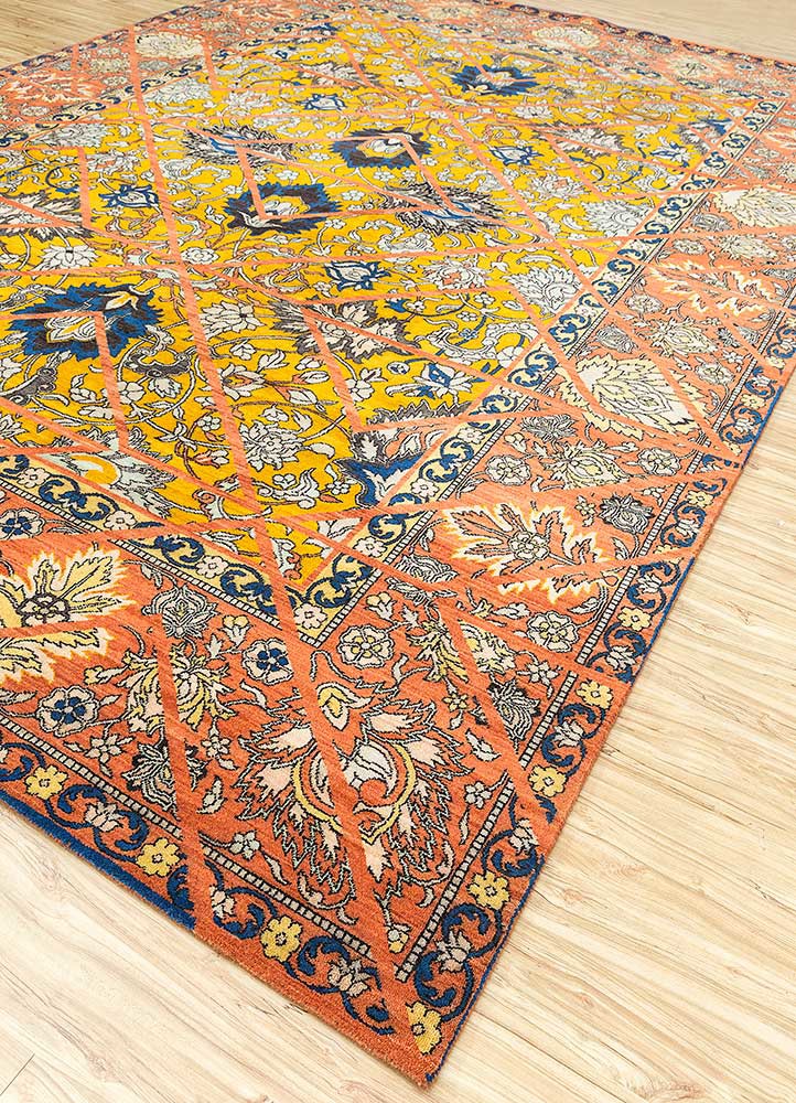 far east gold wool hand knotted Rug - FoldShot far east gold wool hand knotted Rug - FoldShot