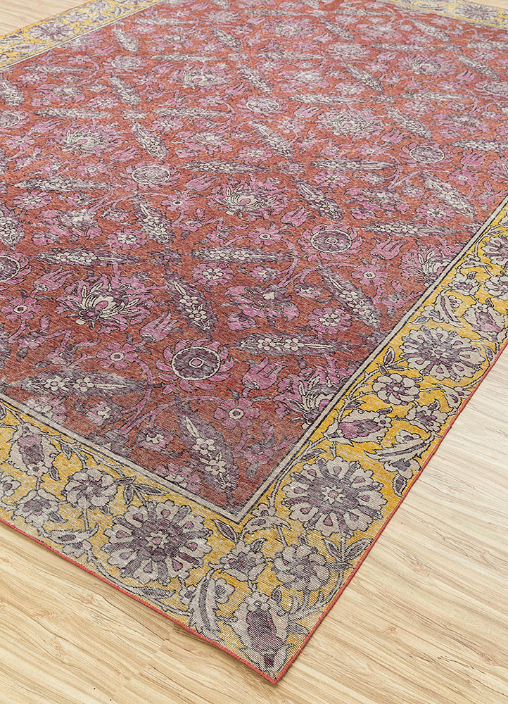 erbe red and orange wool hand knotted Rug - FoldShot erbe red and orange wool hand knotted Rug - FoldShot