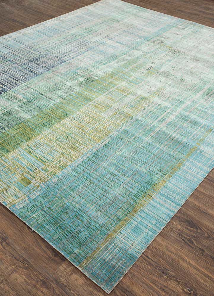 unstring by kavi green wool and bamboo silk hand knotted Rug - FoldShot