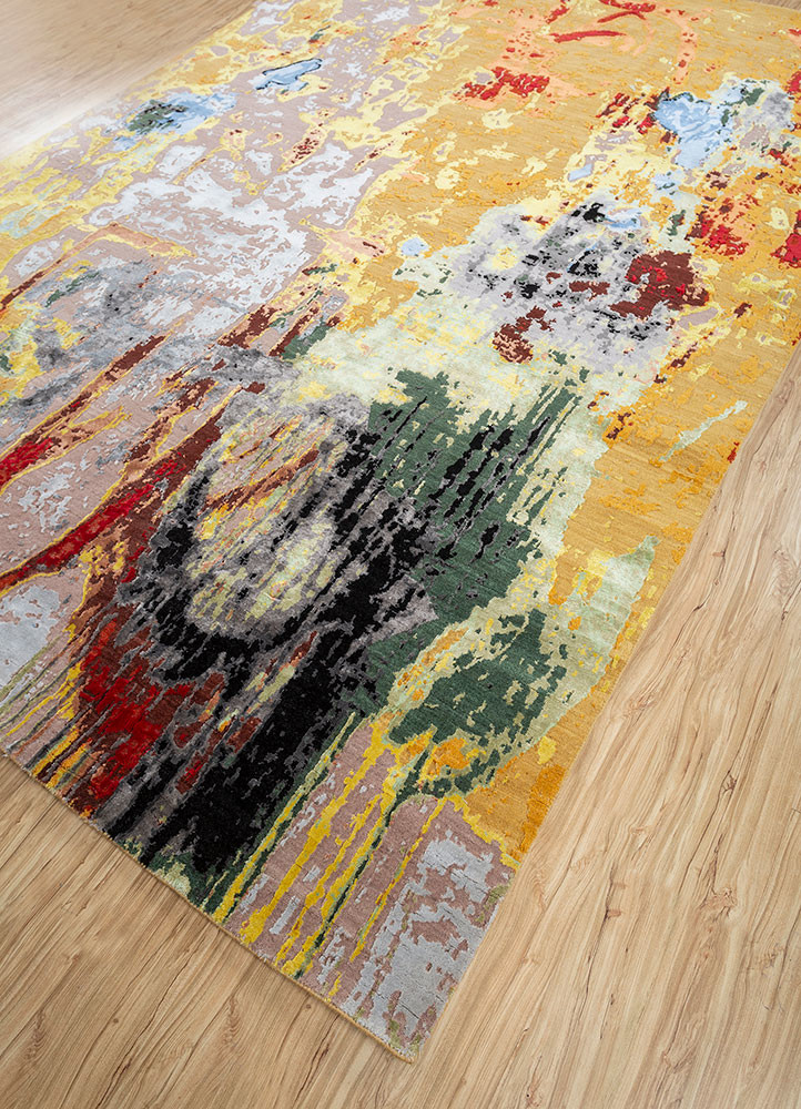 entropy gold wool and bamboo silk hand knotted Rug - FoldShot entropy gold wool and bamboo silk hand knotted Rug - FoldShot