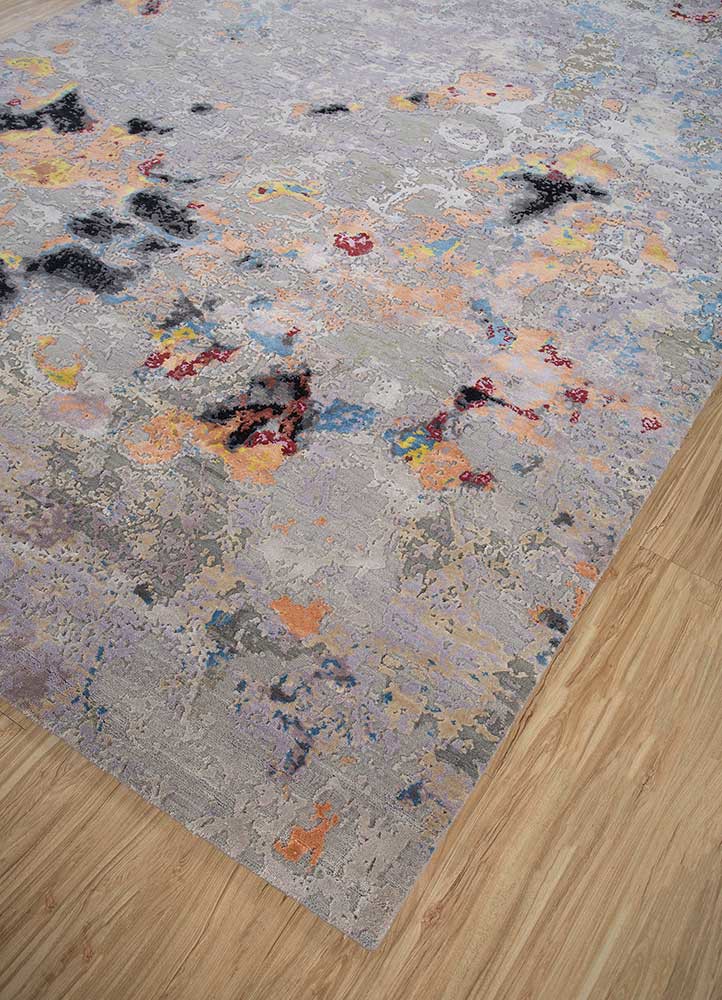 entropy grey and black wool and bamboo silk hand knotted Rug - FoldShot