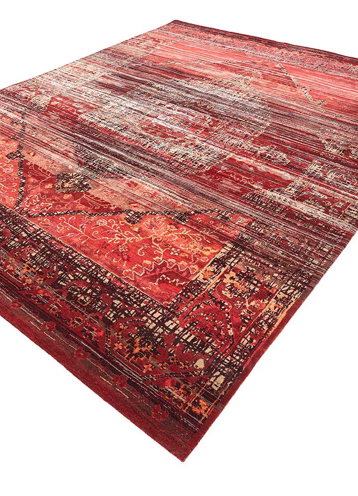 viscaya red and orange wool and bamboo silk hand knotted Rug - FoldShot