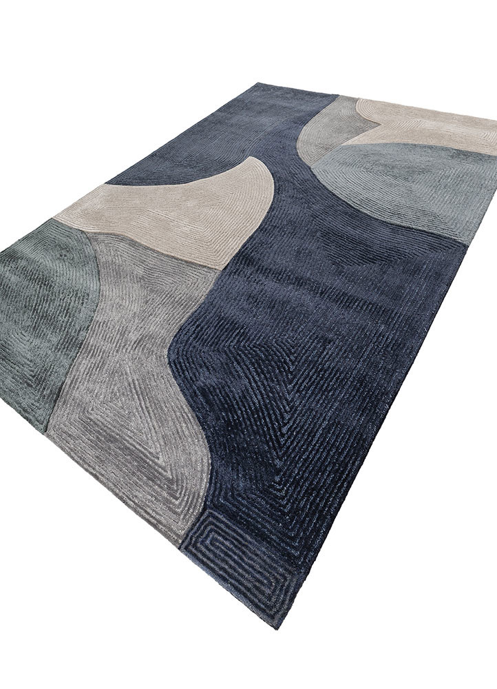 joy blue wool and viscose hand tufted Rug - FoldShot