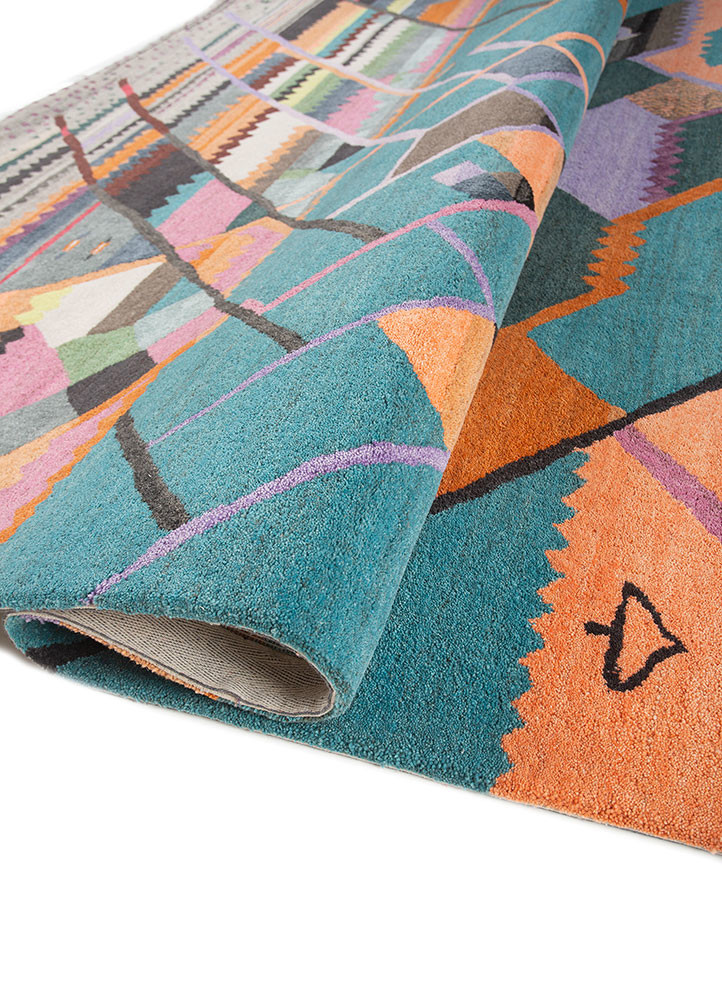 weaver art reserve blue wool hand tufted Rug - FoldShot