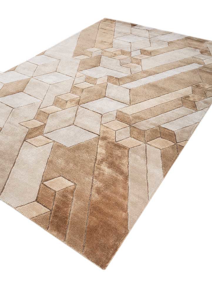 acar beige and brown wool and viscose hand tufted Rug - FoldShot