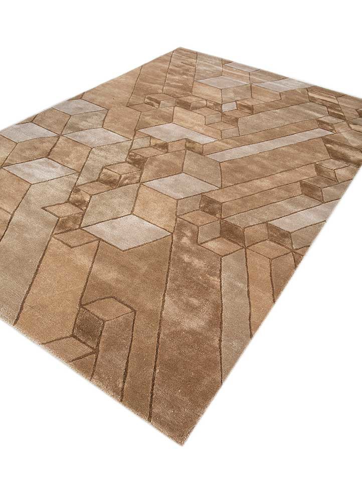acar beige and brown wool and viscose hand tufted Rug - FoldShot