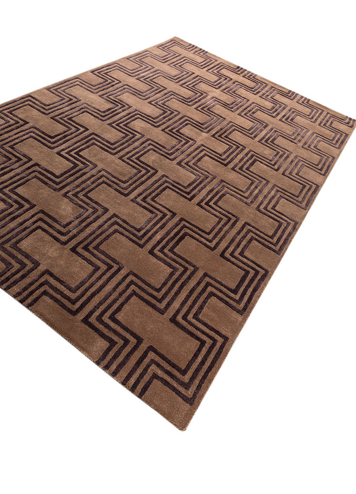 contour beige and brown wool and viscose hand tufted Rug - FoldShot