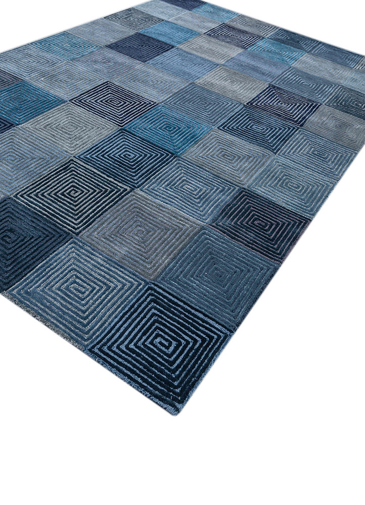 pathways blue wool and viscose hand tufted Rug - FoldShot