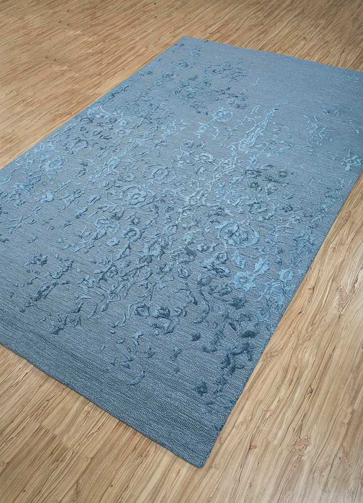 imara blue wool and viscose hand tufted Rug - FoldShot
