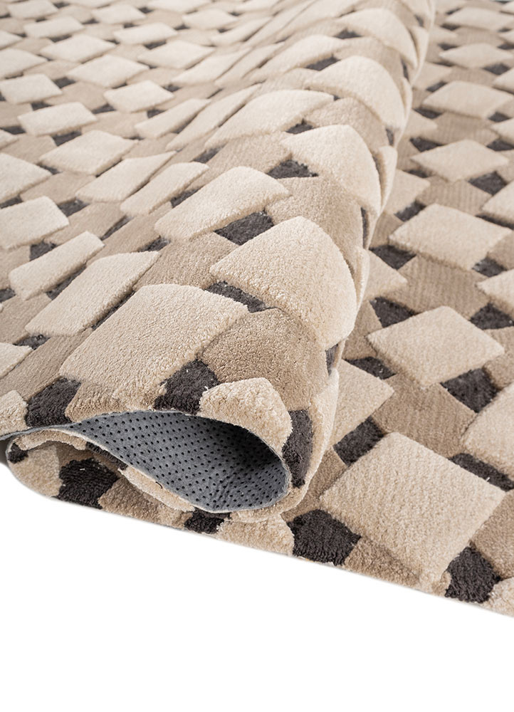 faces beige and brown wool and viscose hand tufted Rug - FoldShot