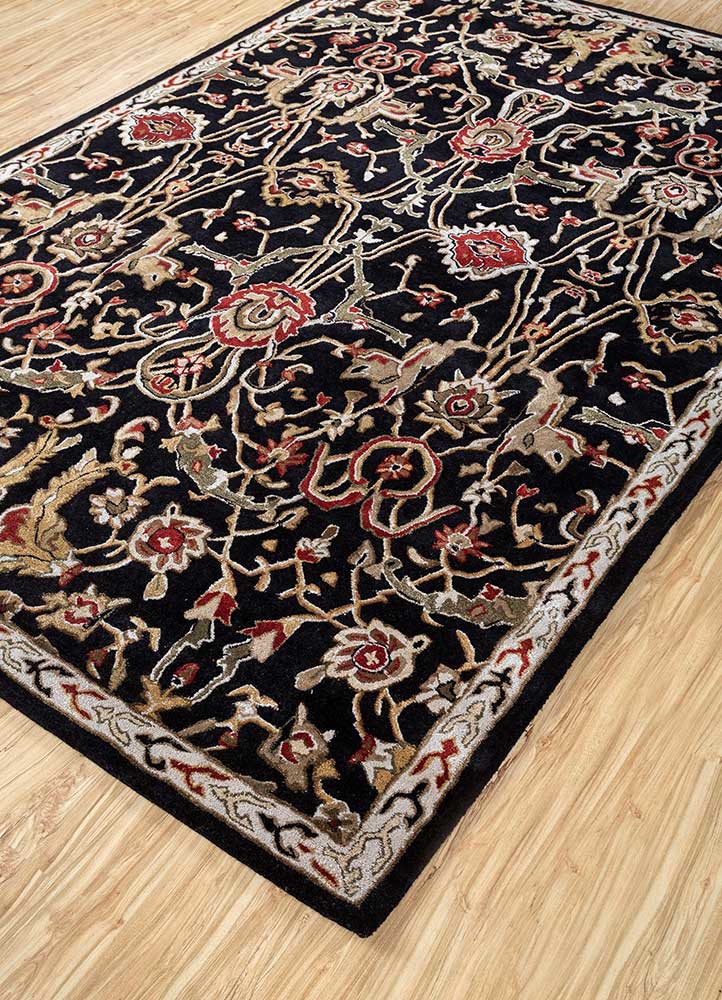 kasbah grey and black wool and viscose hand tufted Rug - FoldShot