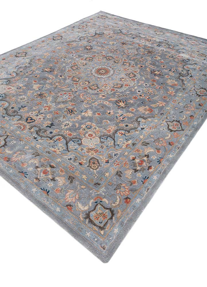 kasbah blue wool and viscose hand tufted Rug - FoldShot