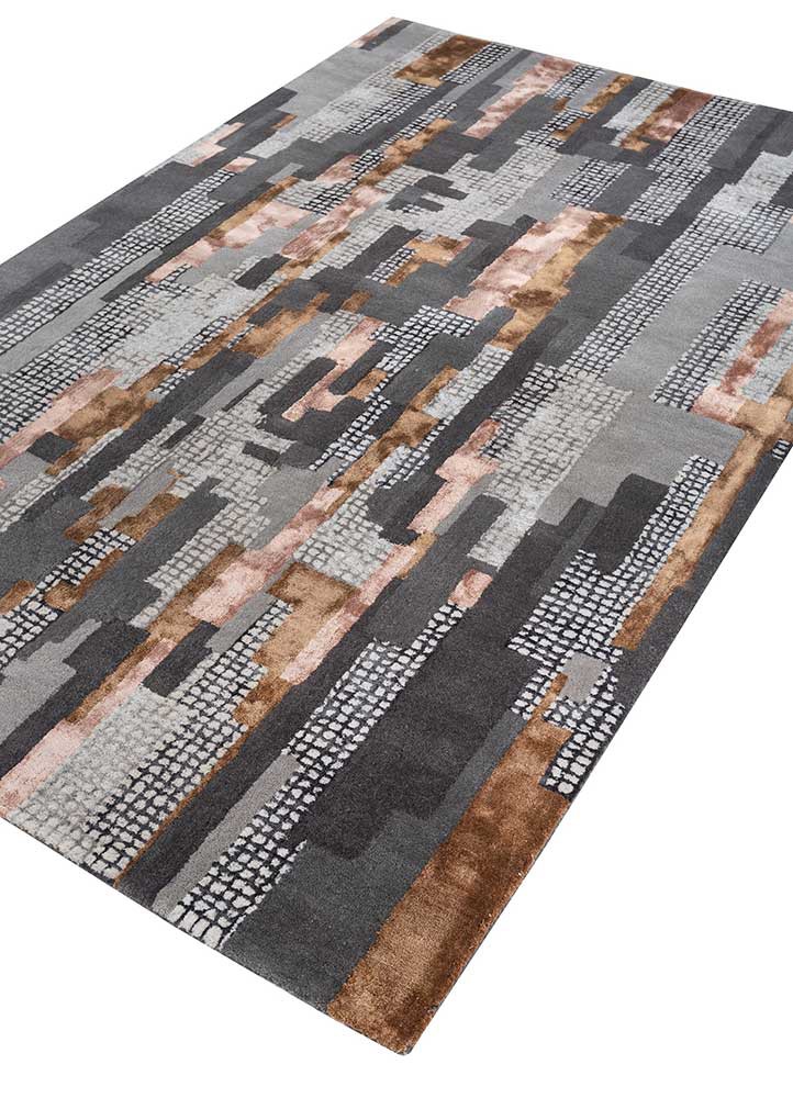 linear grey and black wool and viscose hand tufted Rug - FoldShot