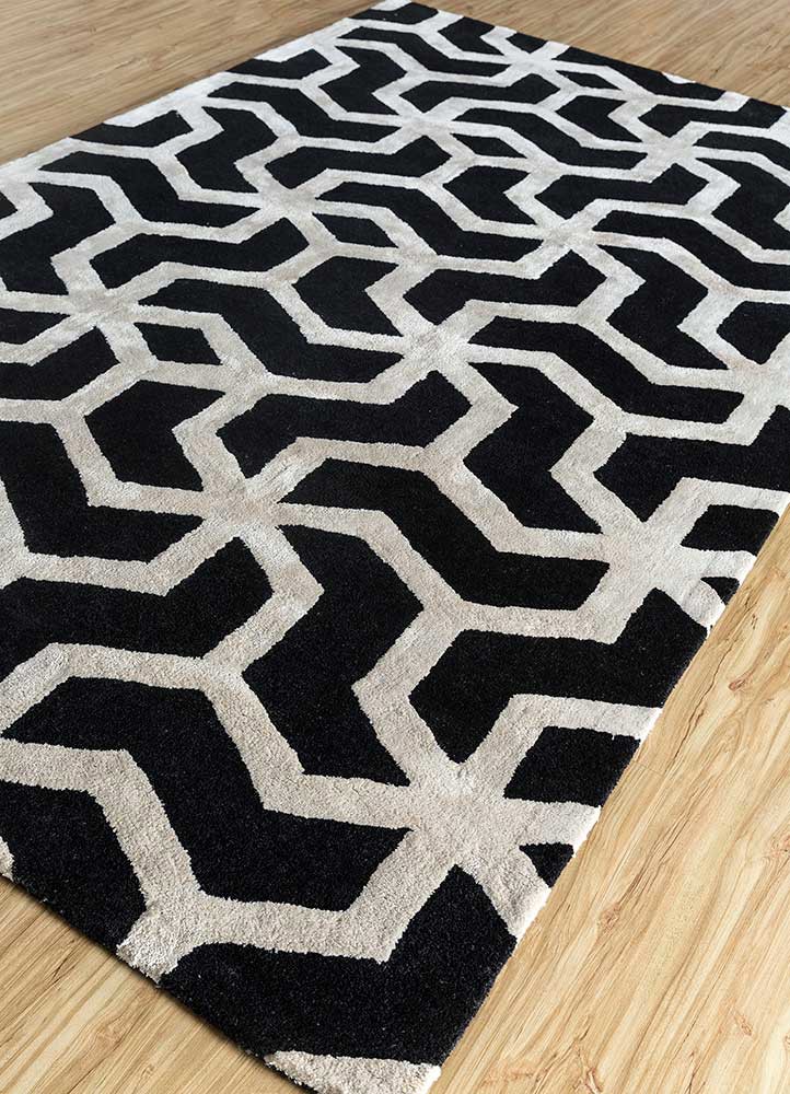 contour grey and black wool and viscose hand tufted Rug - FoldShot