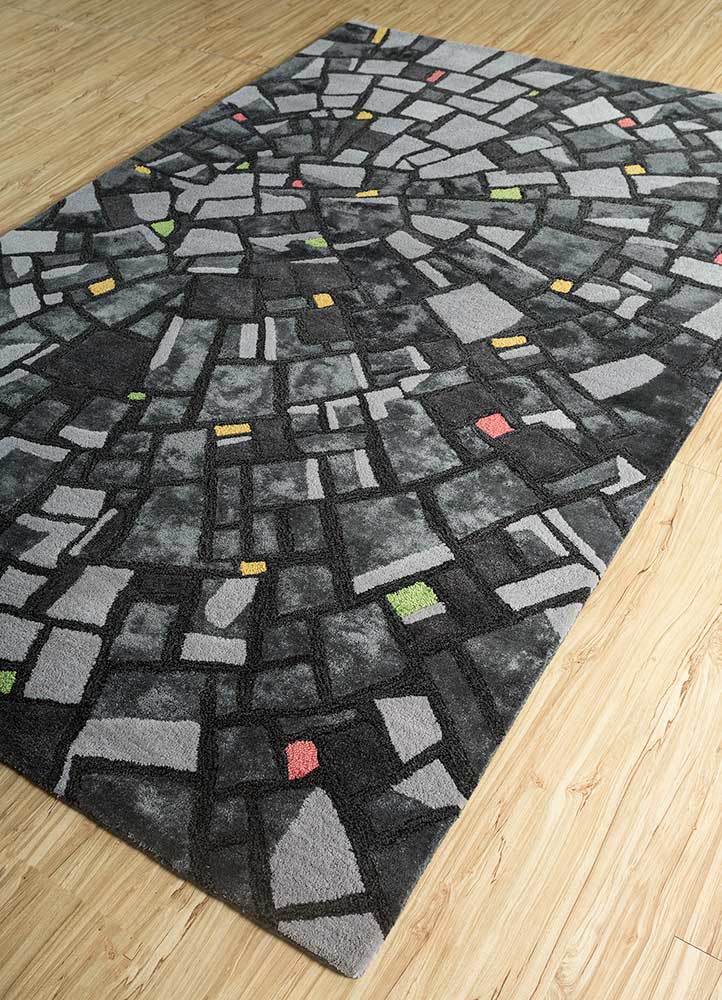 acar grey and black wool and viscose hand tufted Rug - FoldShot acar grey and black wool and viscose hand tufted Rug - FoldShot