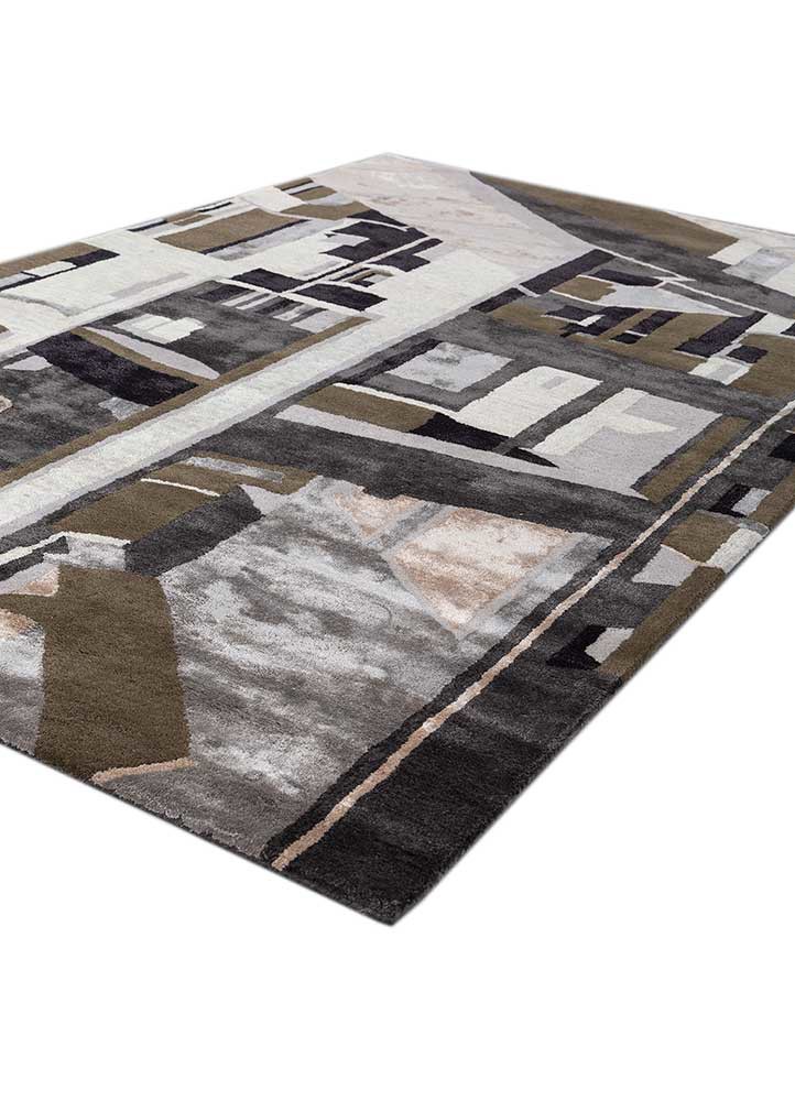 linear grey and black wool and viscose hand tufted Rug - FoldShot