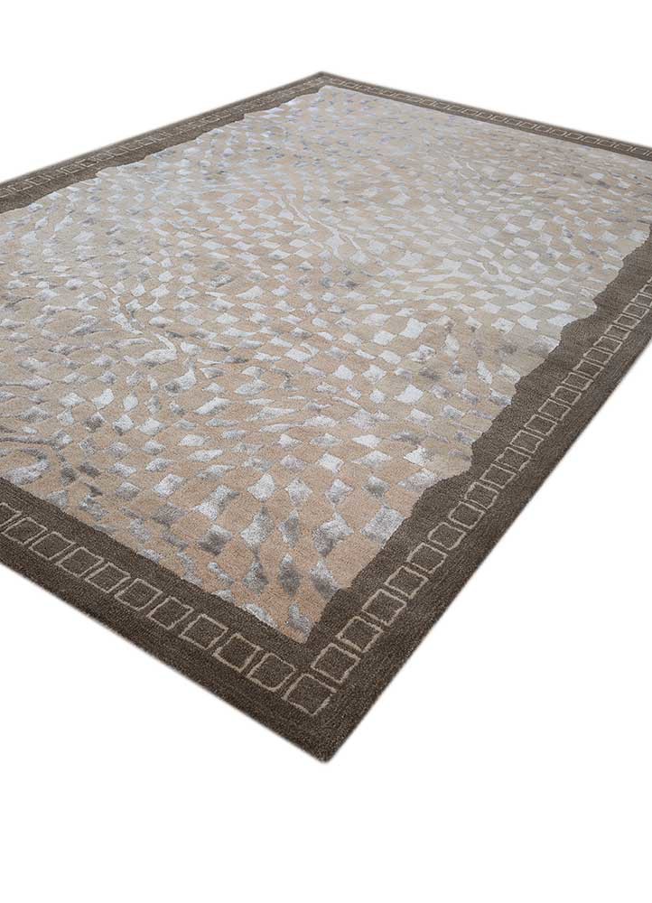 linear beige and brown wool and viscose hand tufted Rug - FoldShot
