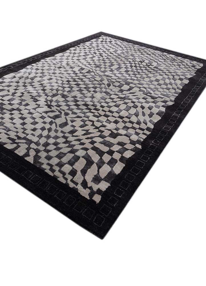 linear grey and black wool and viscose hand tufted Rug - FoldShot