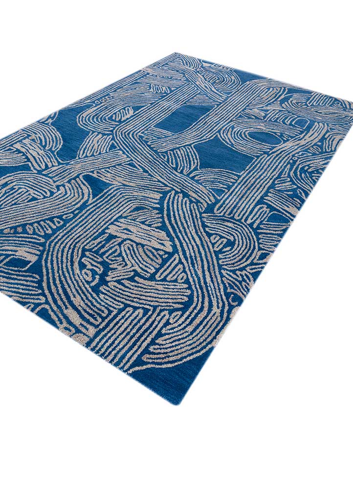 Pathways Blue Hand Tufted Wool and Viscose Rugs Tra14779 Jaipur Rugs