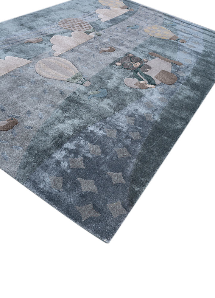 confetti blue wool and viscose hand tufted Rug - FoldShot