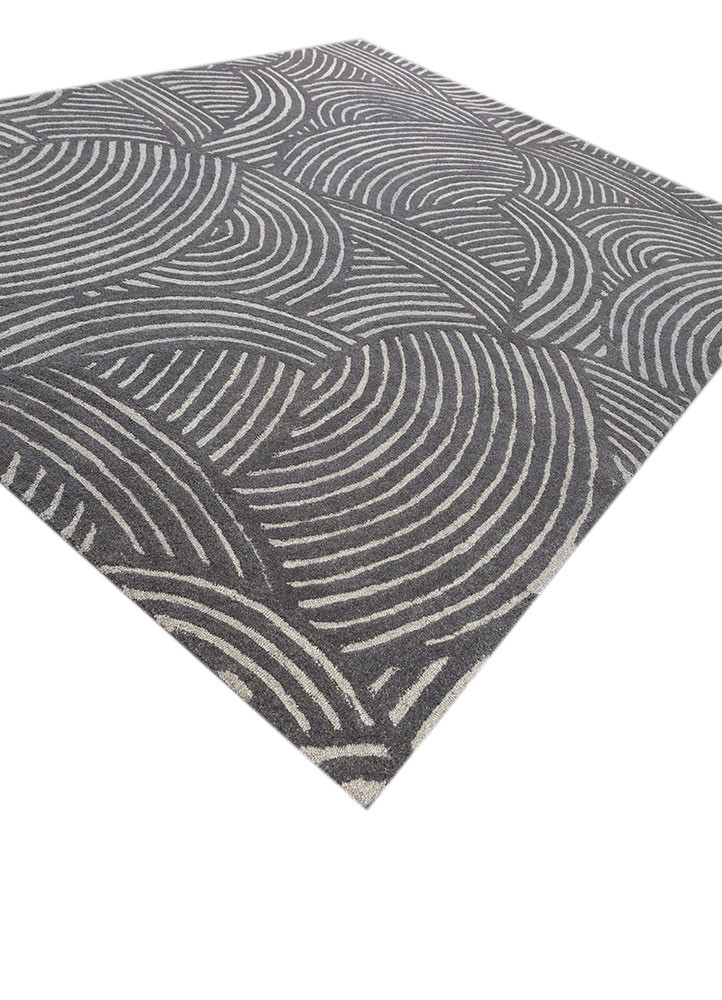 pathways grey and black wool and viscose hand tufted Rug - FoldShot