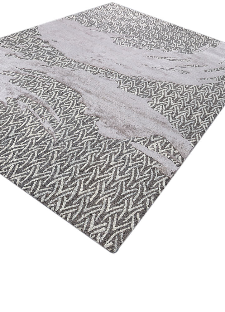 pathways grey and black wool and viscose hand tufted Rug - FoldShot