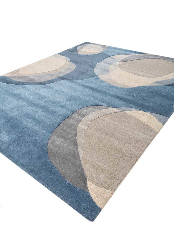 joy blue wool and viscose hand tufted Rug - FoldShot