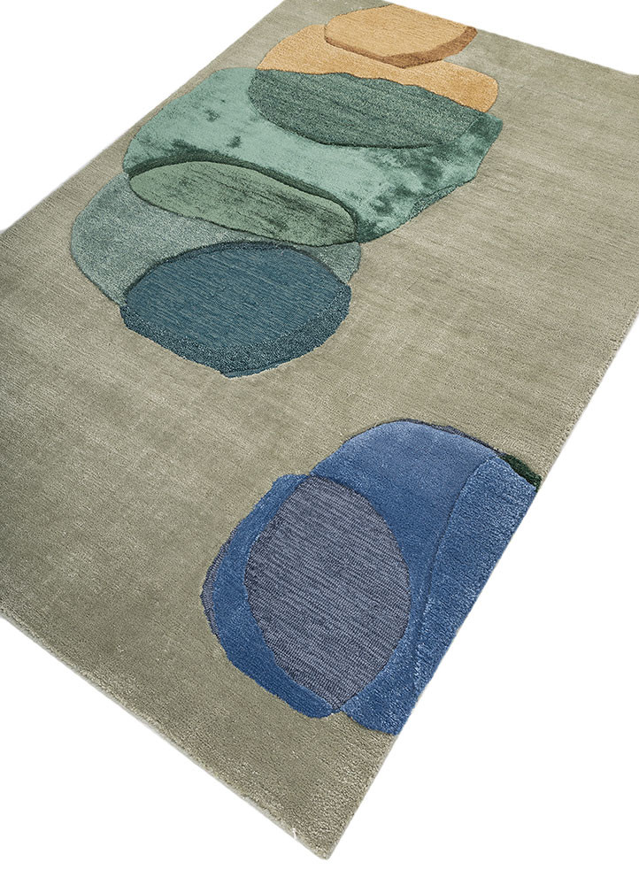 joy green wool and viscose hand tufted Rug - FoldShot