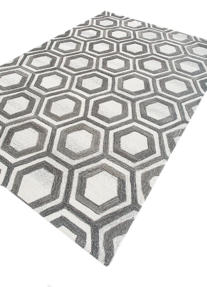 contour grey and black wool hand tufted Rug - FoldShot