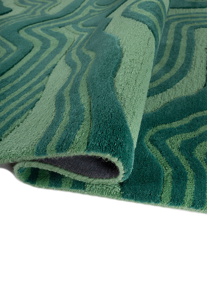 linear green wool hand tufted Rug - FoldShot