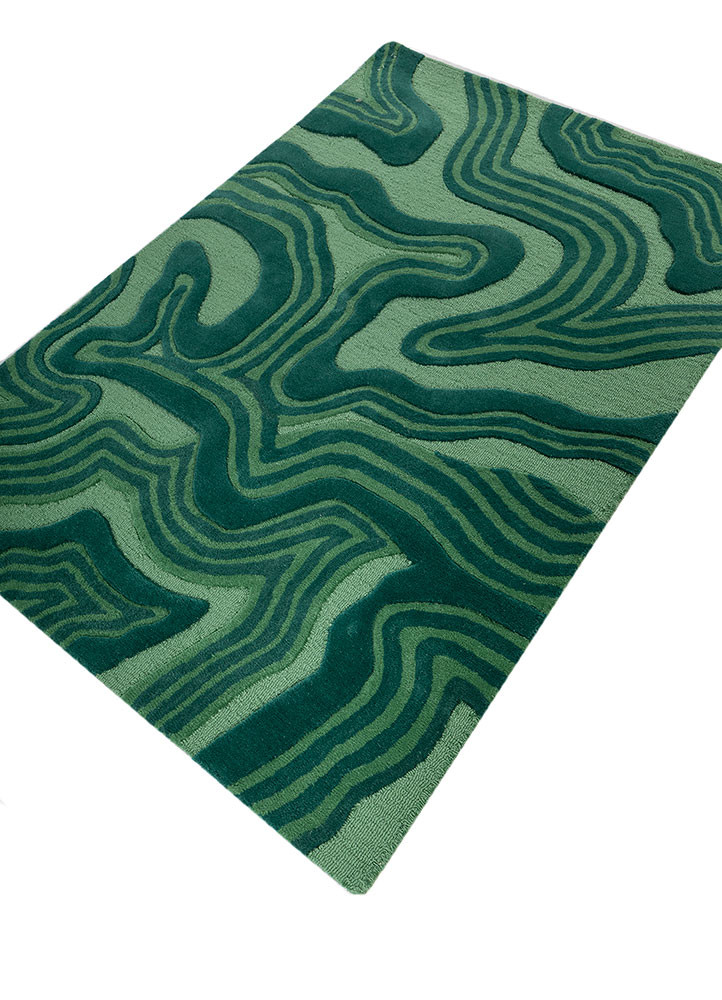 Monochramatic Green Rug Linear Green Hand Tufted Wool Rugs - Tra-50317 - Jaipur Rugs ZA
