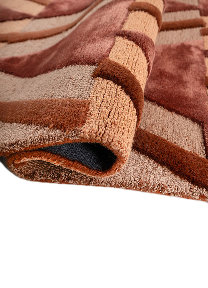 linear red and orange wool hand tufted Rug - FoldShot