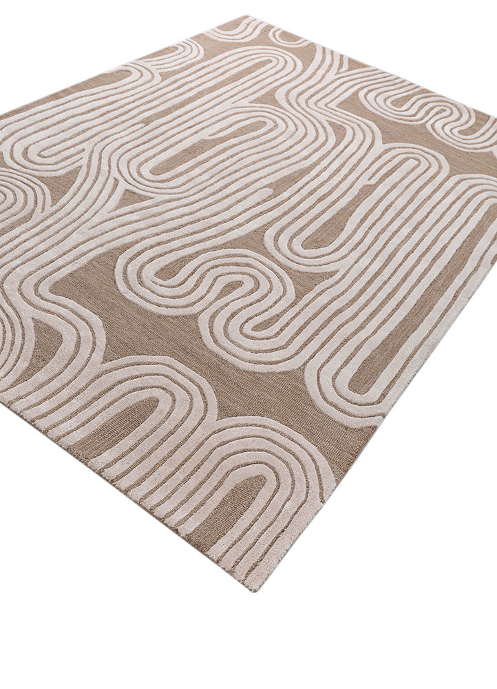 aprezo beige and brown wool hand tufted Rug - FoldShot aprezo beige and brown wool hand tufted Rug - FoldShot
