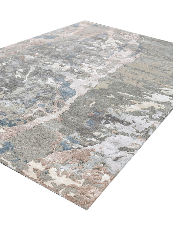 white noise blue wool and viscose hand tufted Rug - FoldShot