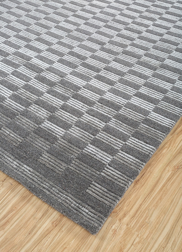 basis grey and black wool and viscose hand loom Rug - FoldShot basis grey and black wool and viscose hand loom Rug - FoldShot