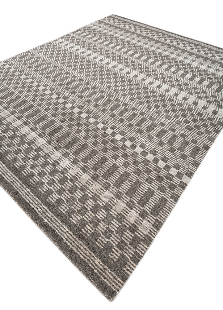 basis grey and black wool hand loom Rug - FoldShot