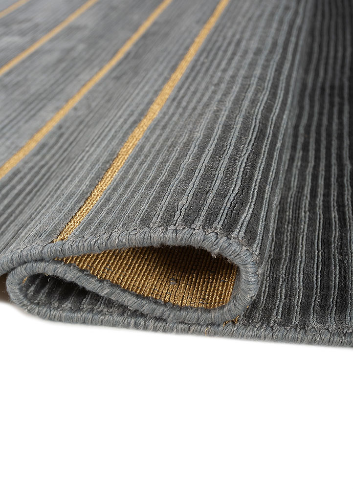 contour blue bamboo silk and zari hand loom Rug - FoldShot