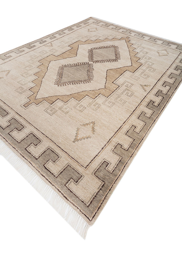 thyme beige and brown wool hand knotted Rug - FoldShot thyme beige and brown wool hand knotted Rug - FoldShot