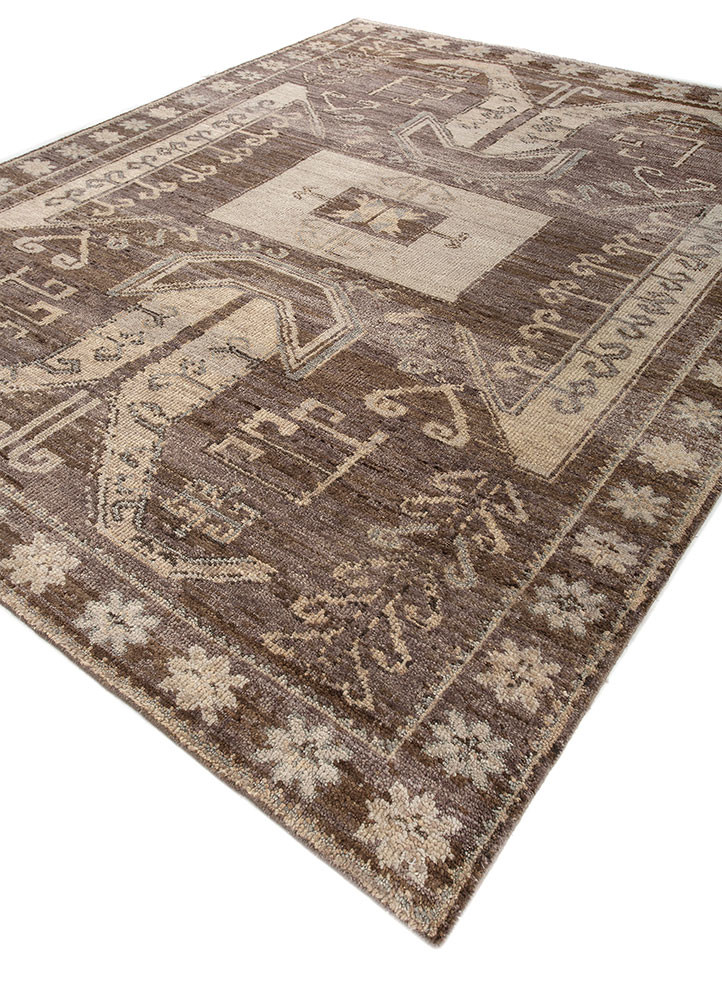 thyme beige and brown wool hand knotted Rug - FoldShot thyme beige and brown wool hand knotted Rug - FoldShot