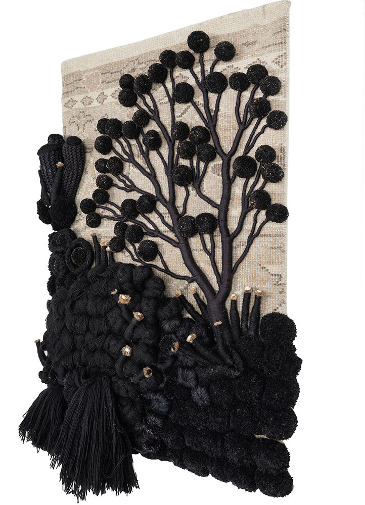 wall installation grey and black wool and bamboo silk wall art WALL ART & TAPESTRY - FoldShot wall installation grey and black wool and bamboo silk wall art WALL ART & TAPESTRY - FoldShot