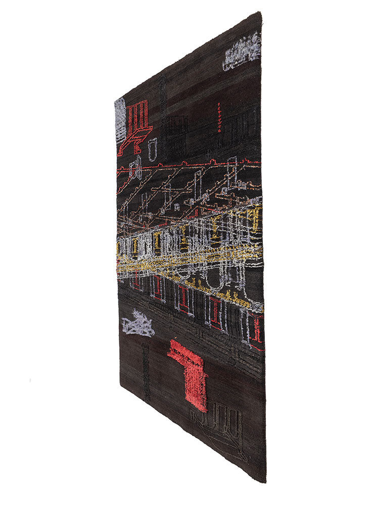 exposed spine blue wool and bamboo silk hand knotted WALL ART & TAPESTRY - FoldShot exposed spine blue wool and bamboo silk hand knotted WALL ART & TAPESTRY - FoldShot