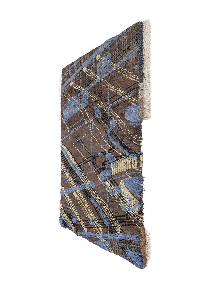 exposed spine beige and brown wool and bamboo silk hand knotted WALL ART & TAPESTRY - FoldShot exposed spine beige and brown wool and bamboo silk hand knotted WALL ART & TAPESTRY - FoldShot