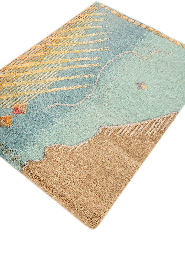 aprezo blue wool and bamboo silk hand knotted Rug - FoldShot aprezo blue wool and bamboo silk hand knotted Rug - FoldShot